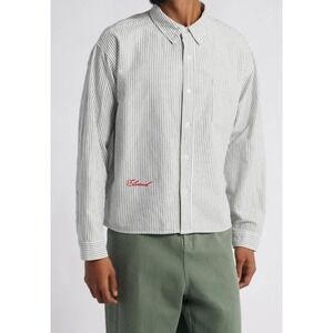 Elwood Mens Stripe Oxford Button Down Shirt Long Sleeve Boxy Black White Large